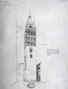 Disegno a matita del campanile del Duomo di Pistoia